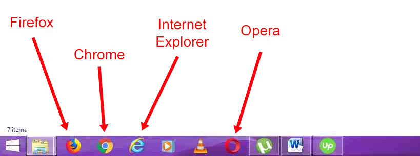 Screenshot of Lizzie's desktop showing Firefox, Chrome, IE, and Opera