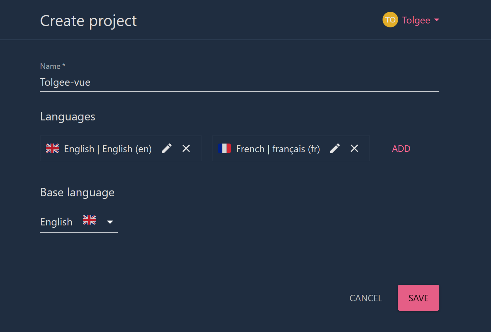 Create new Tolgee project