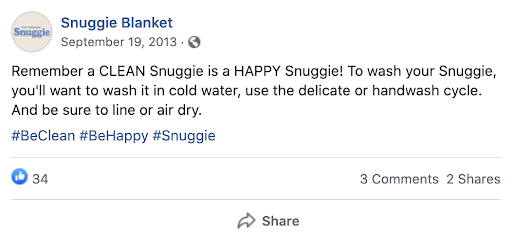 Snuggie blanket Facebook post.