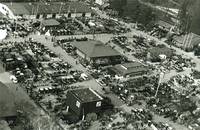 Black and white aerial photo of the trade fair ground in Wels