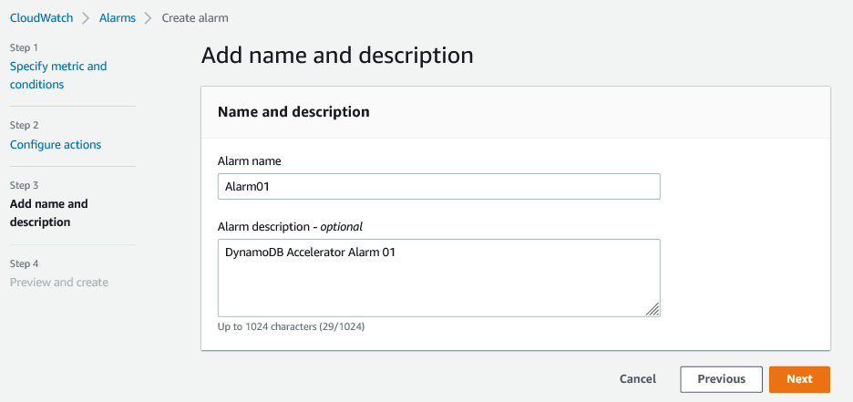 DynamoDB DAX Create Alarm