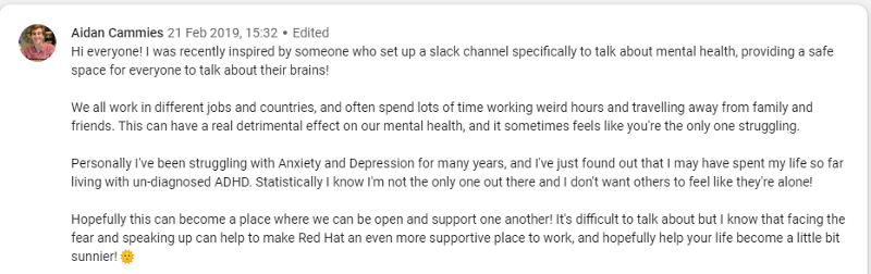 The first post in the Mental Health Awareness channel