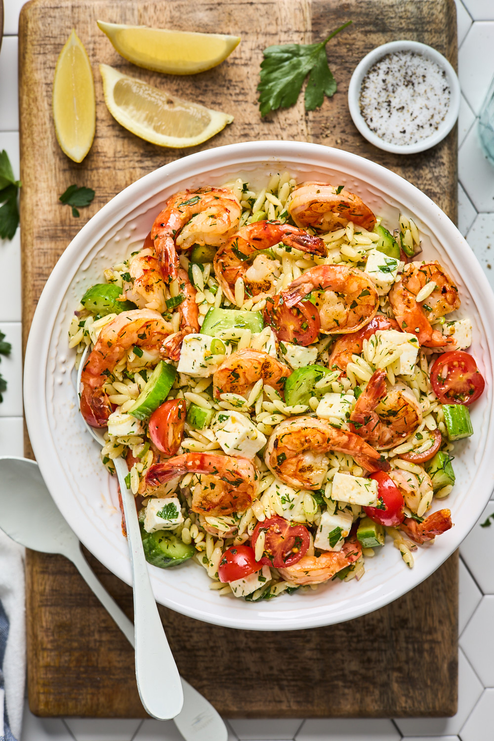 Greek Style Grilled Shrimp Orzo Pasta Salad