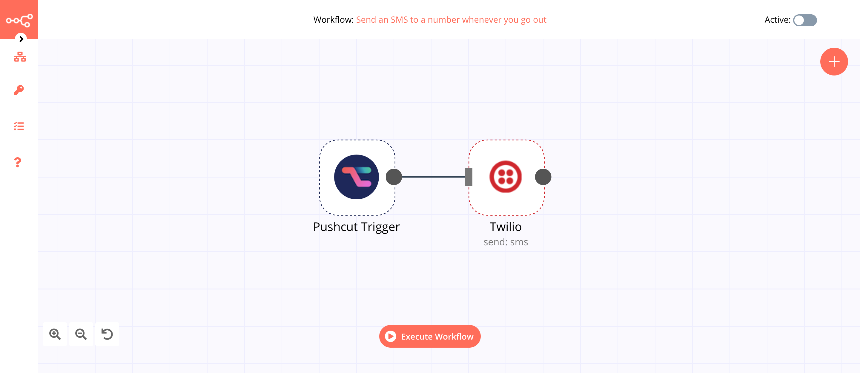 A workflow with the Pushcut Trigger node