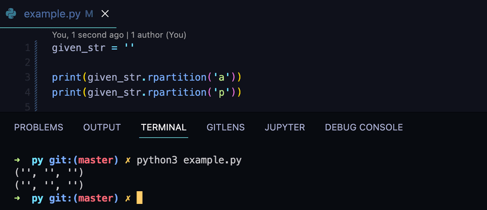 Python string rpartition example