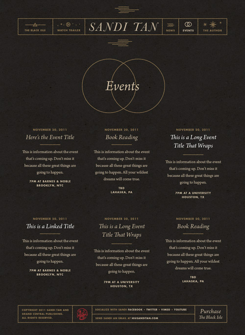 Screenshot of the Sandi Tan events page