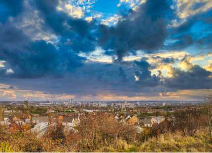 View of Leeds city skyline from Cabbage hill in west Leeds.