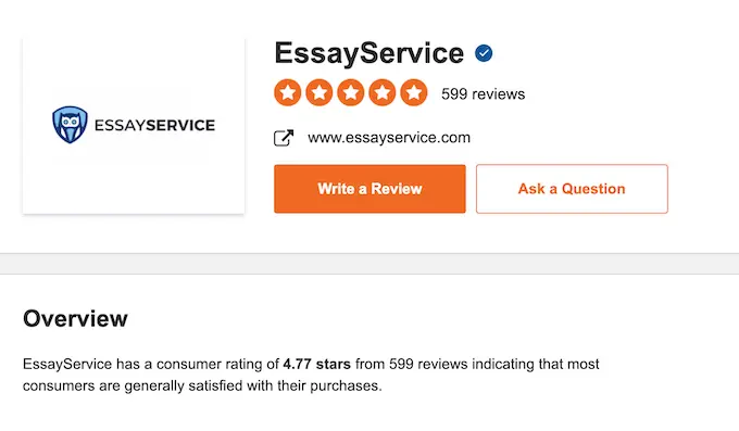 reviews on Sitejabber about essayservice.com