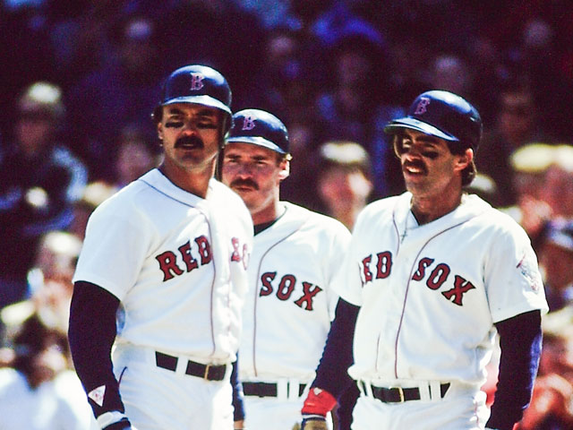 Three Red Sox players getting ready to grind out at-bats