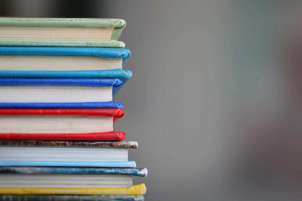 A stack of colourful books.