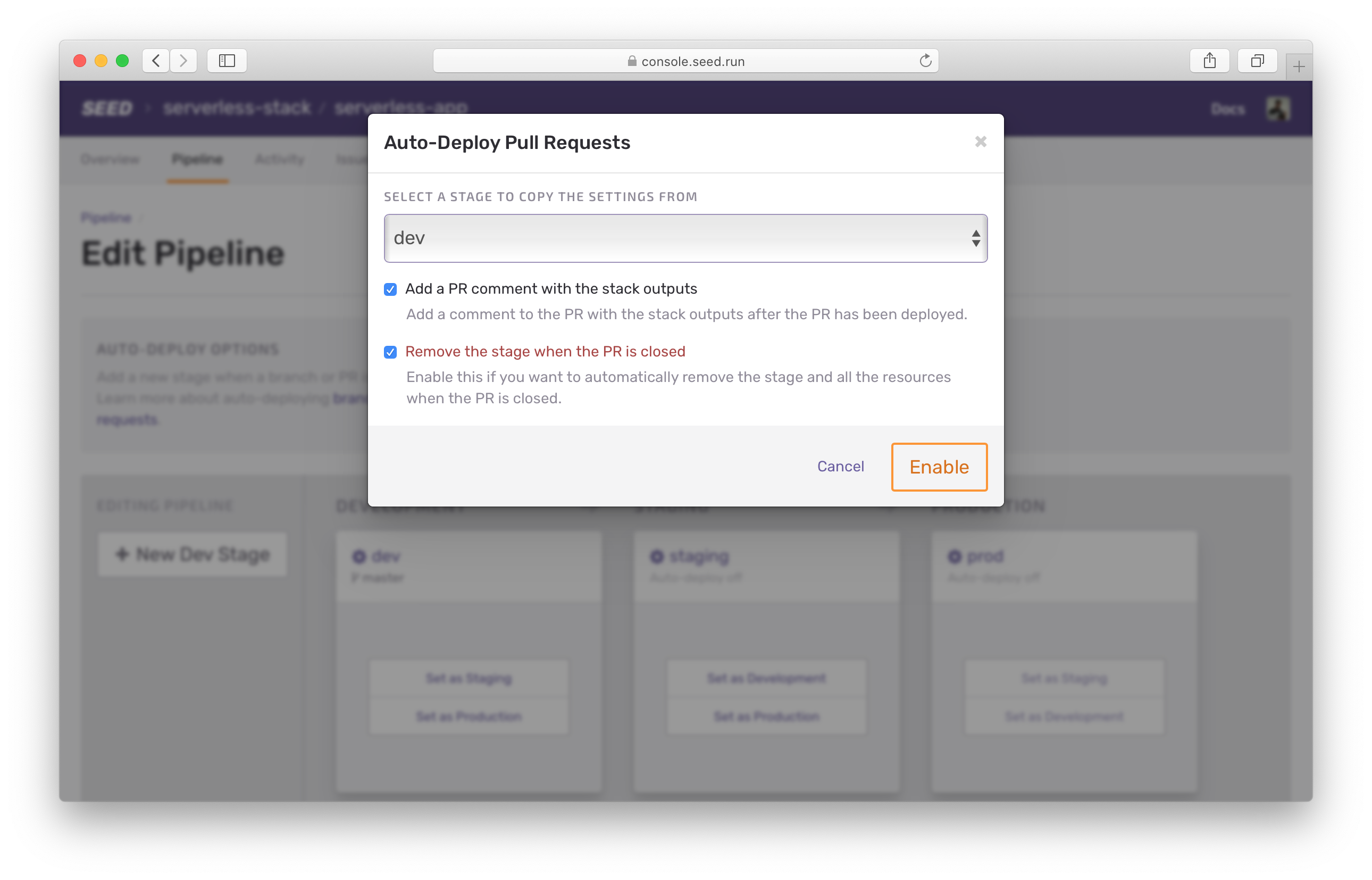 Auto-deploy pull request options