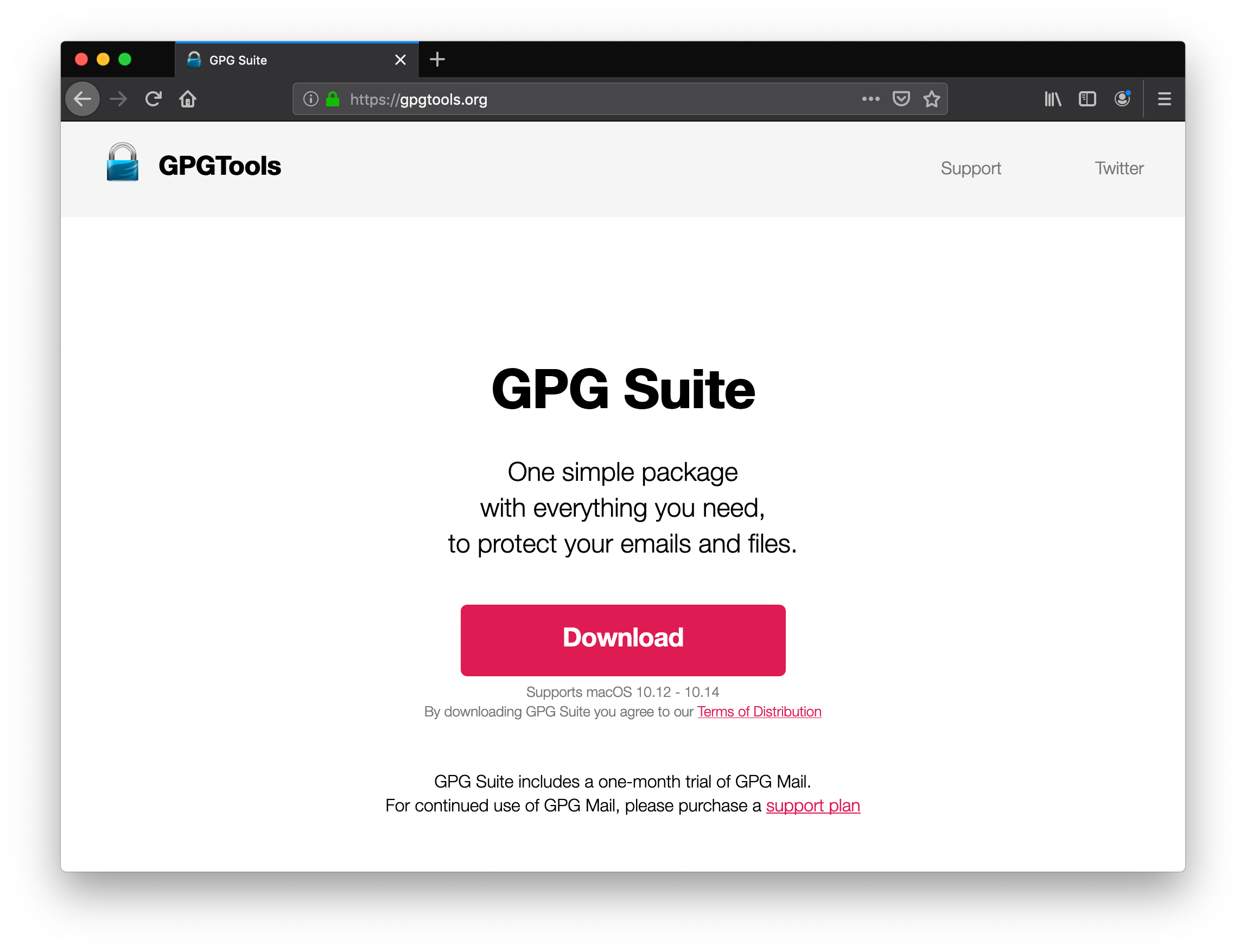 Landing page of GPG Suite