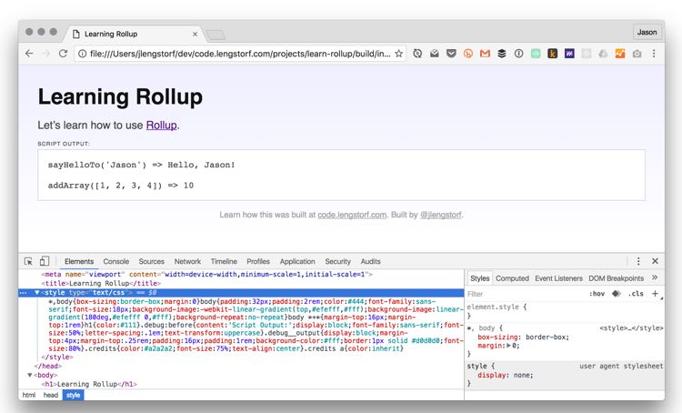 Injected stylesheet shown in the devtools inspector.