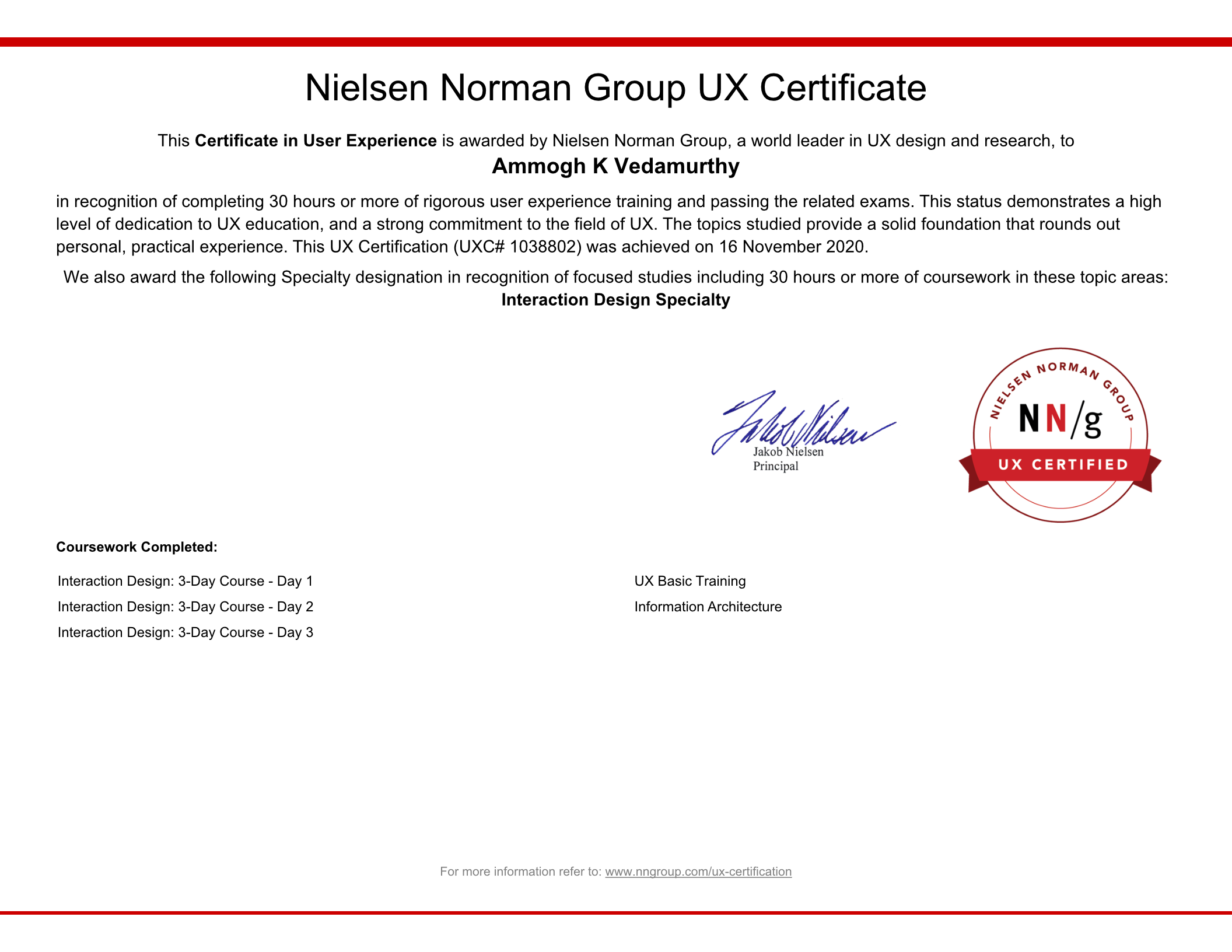 UX Certification Badge from Nielsen Norman Group