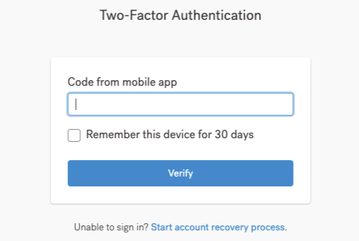 Two-Factor Authentication page
