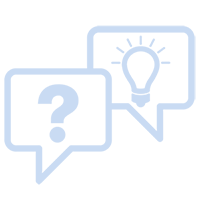 consulting icon - black line illustration of two speech bubbles, one with a question the other with a lightbulb