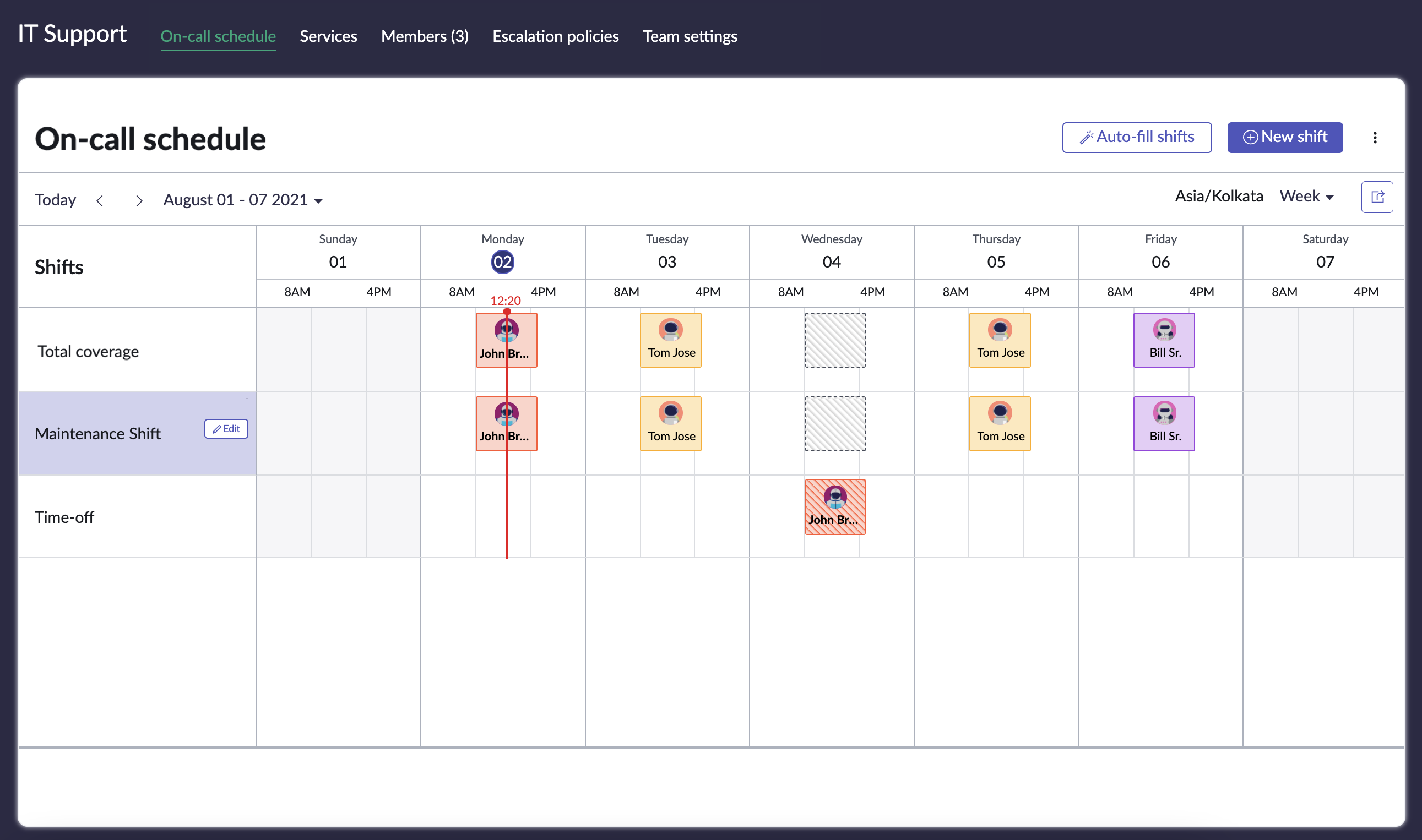 View on-call schedule page for the team.