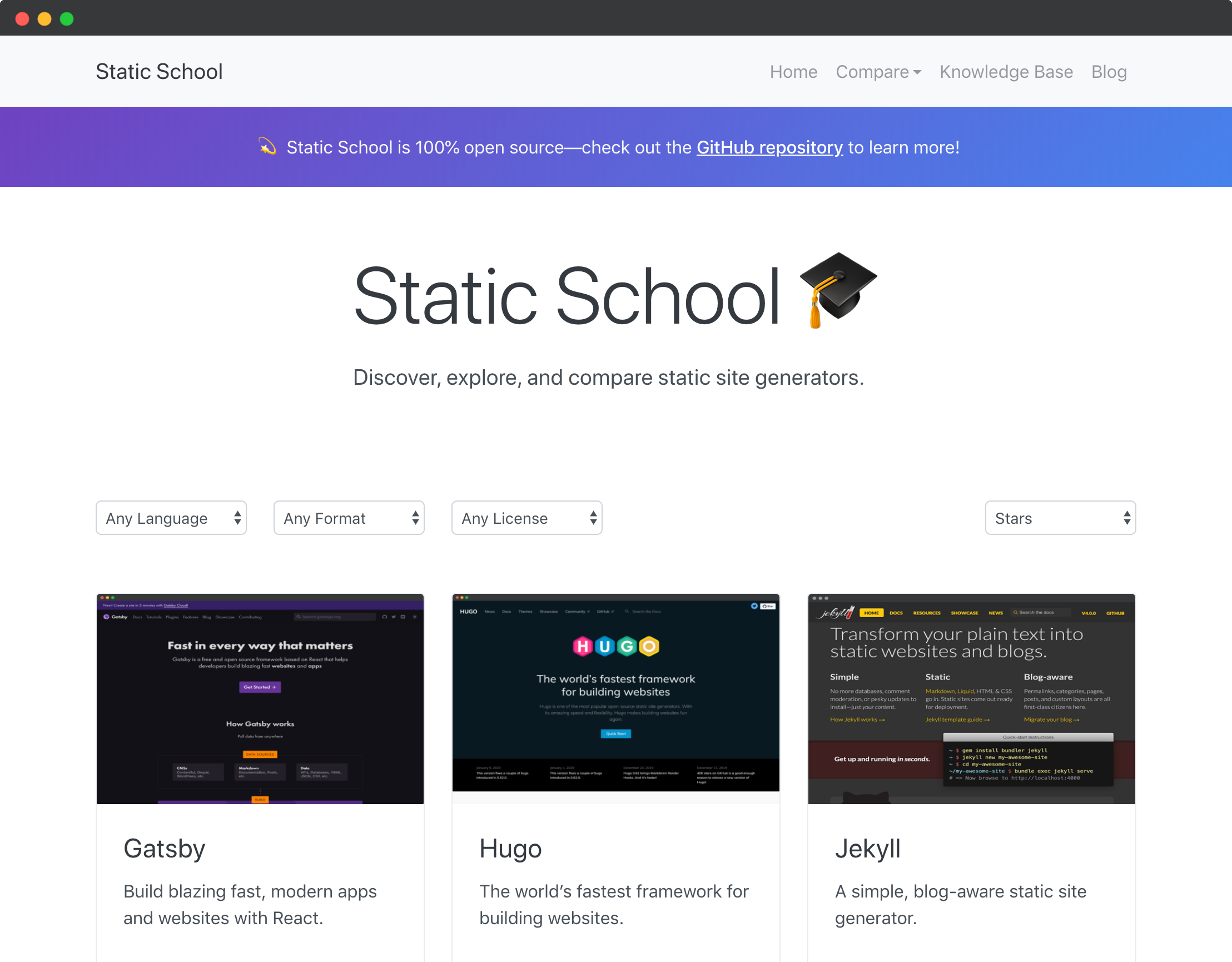 An image of Static School's homepage