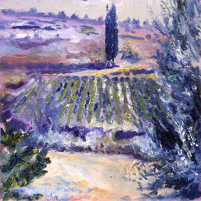 colourful painting of a landscape in France