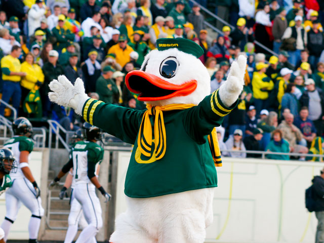 The Oregon Duck, the mascot of the University of Oregon football team