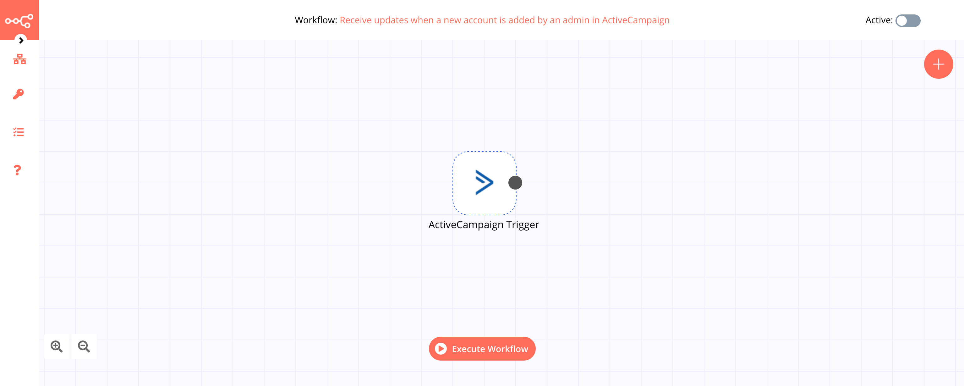 A workflow with the ActiveCampaign Trigger node