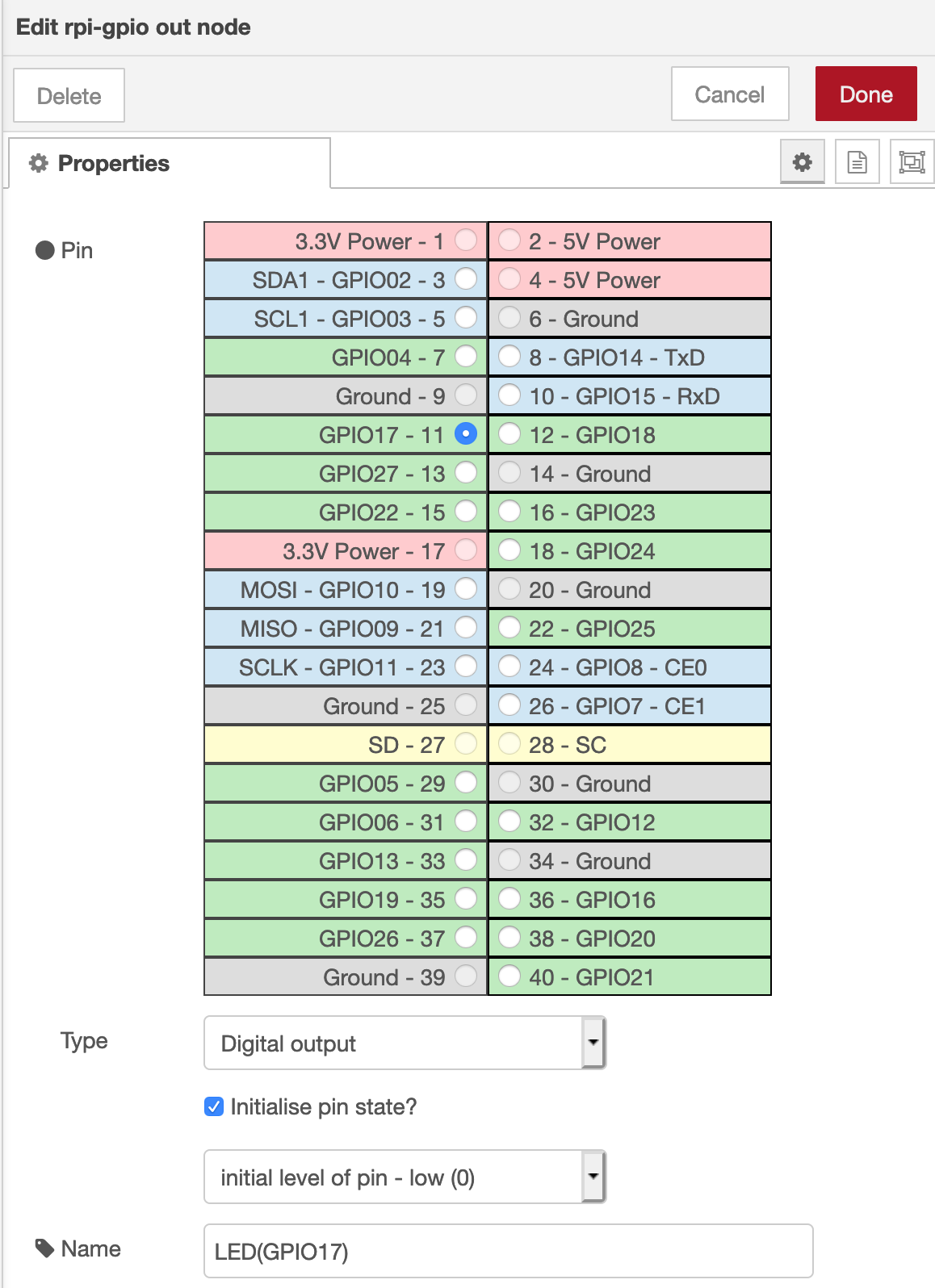 GPIOoutノードの設定