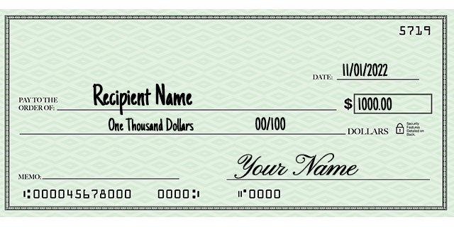 An example of writing a check out for one thousand dollars