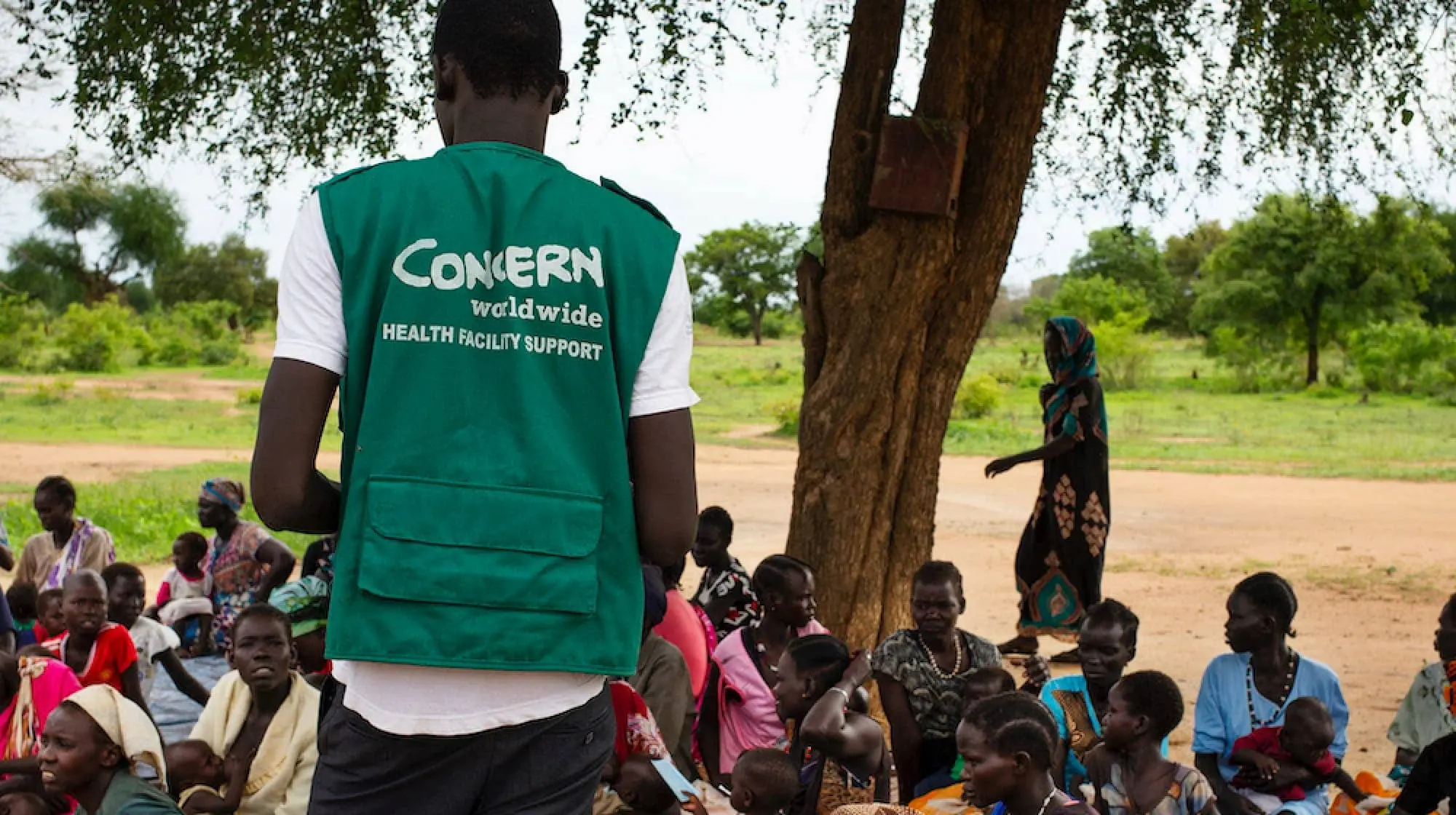 The community gathers for a Concern Worldwide Nutrition clinic at a health facility in a rural area of Aweil, South Sudan.