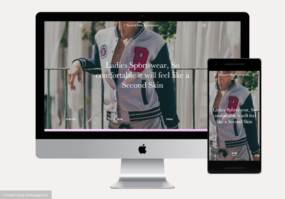 Photo of Second Skin Shopify Landing page website and background of desk