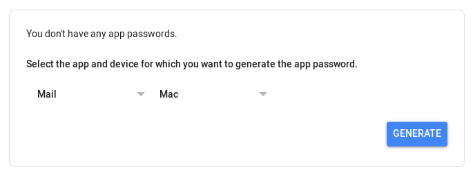Google App password - generate code