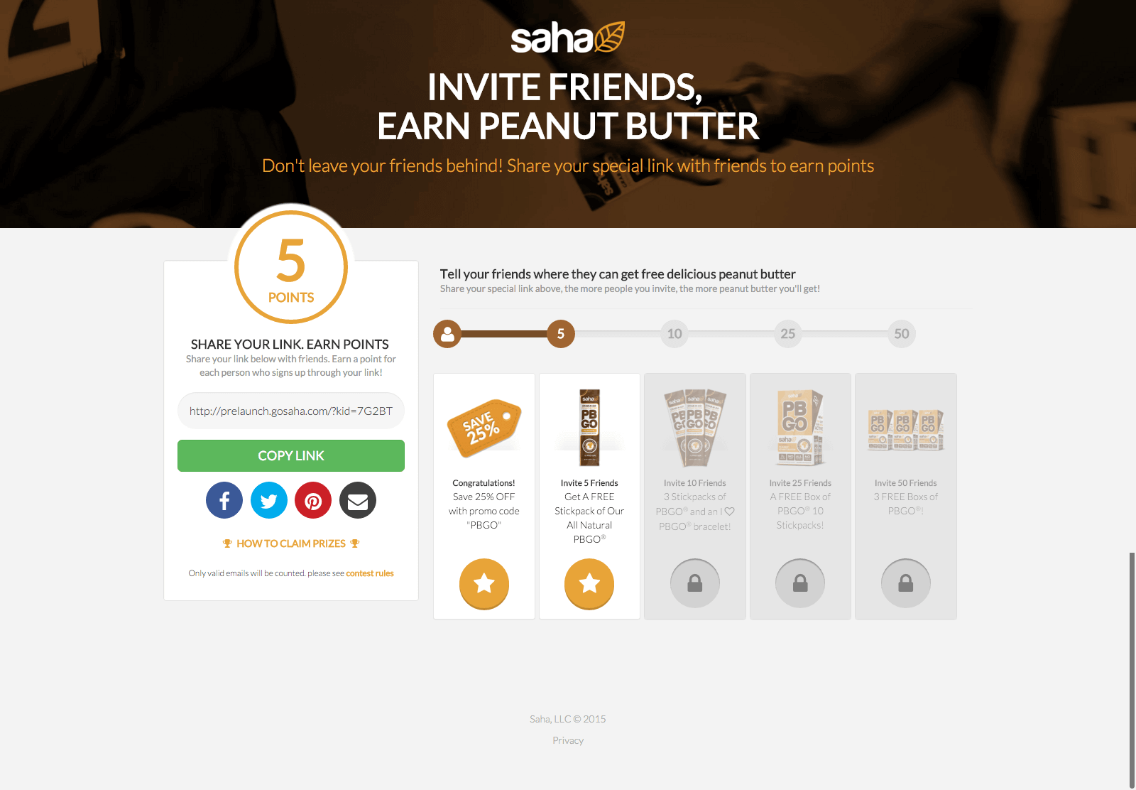 SAHA unlock rewards landing page