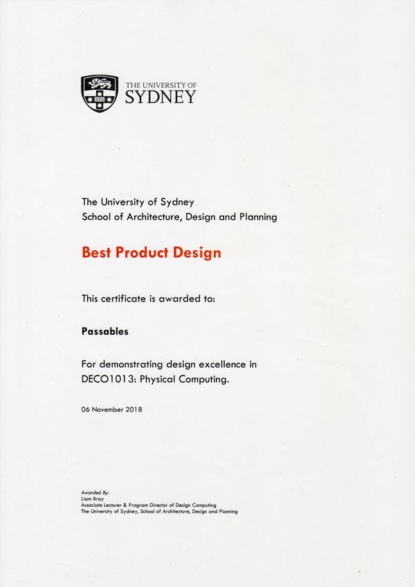 Best Product Design Award - DECO1013: Physical Computing