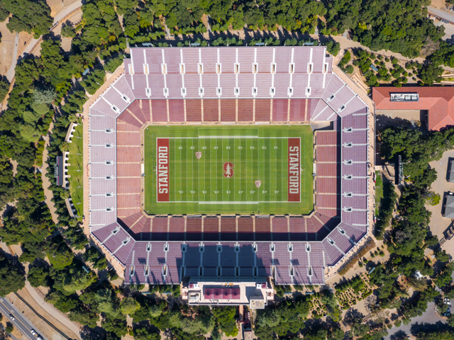 An aerial view of Cardinal Stadium at Stanford