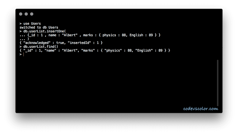 MongoDB Insert One Single Document To A Collection CodeVsColor