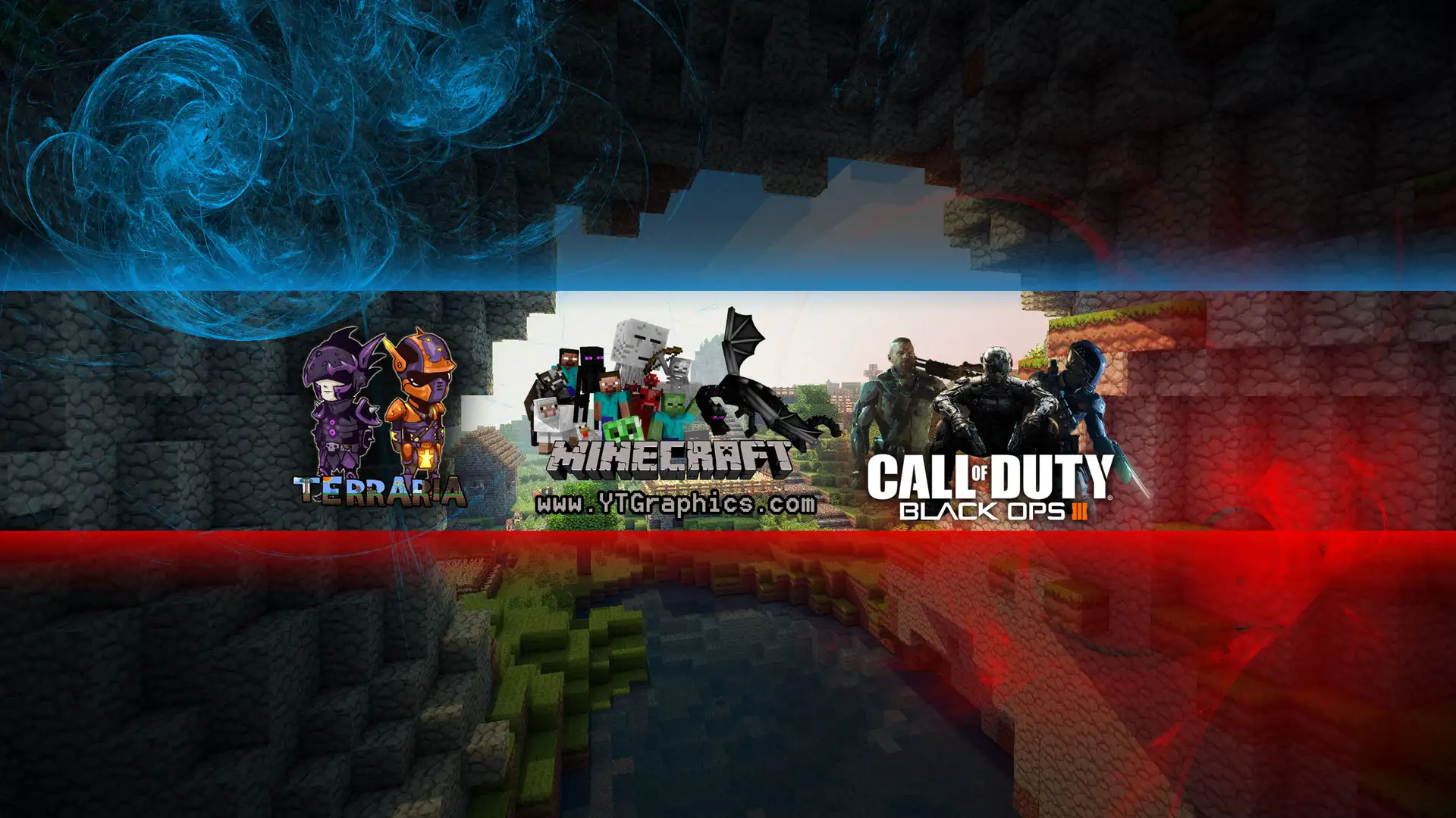 Terraria, Minecraft, Call of Duty: Black Ops 3 Banner
