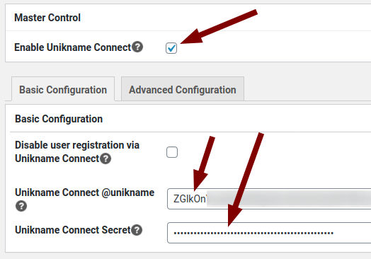 Unikname Connect for WordPress basic configuration