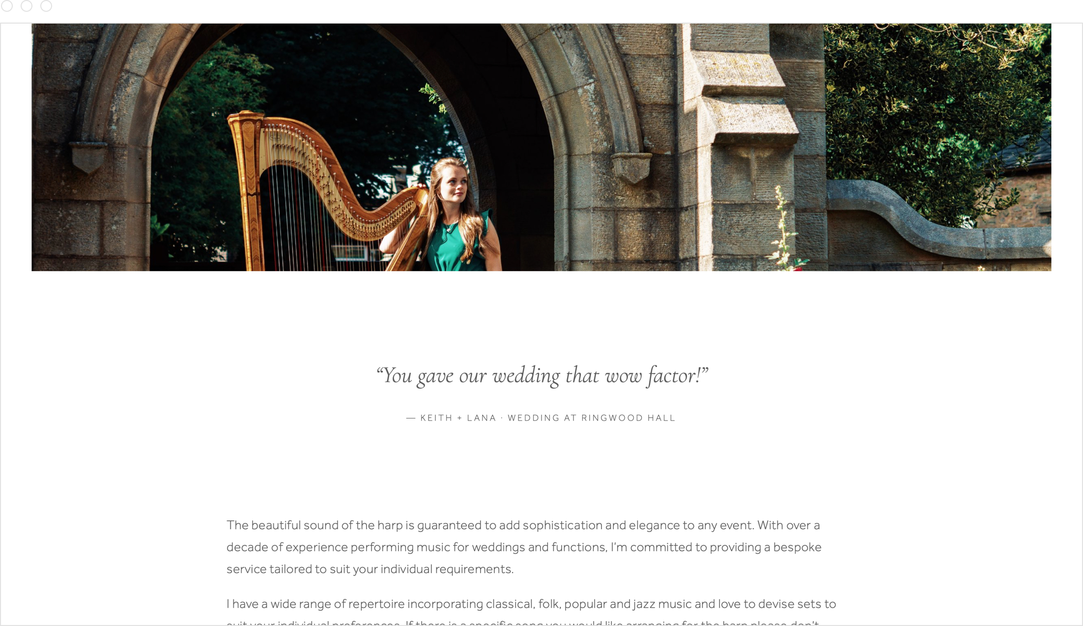 Website design by Jack Watkins for award-winning harpist, Lucy Nolan