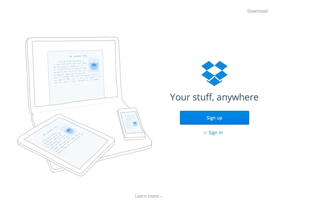 Dropbox example of a simple landing page