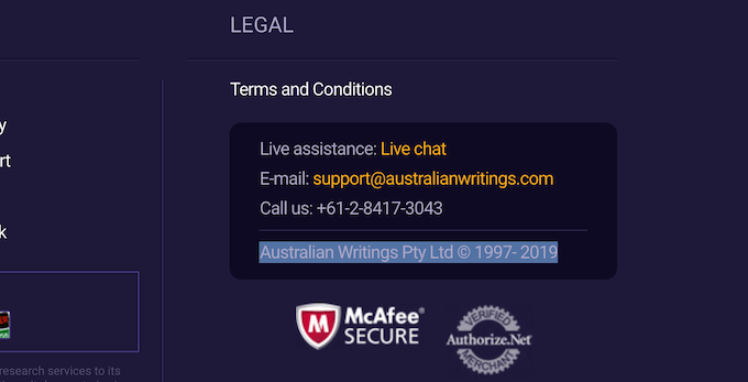 Australian Writings Pty. Ltd. is an unexistent company