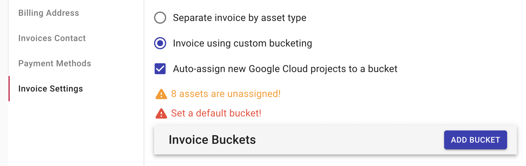 The options for custom bucketing.