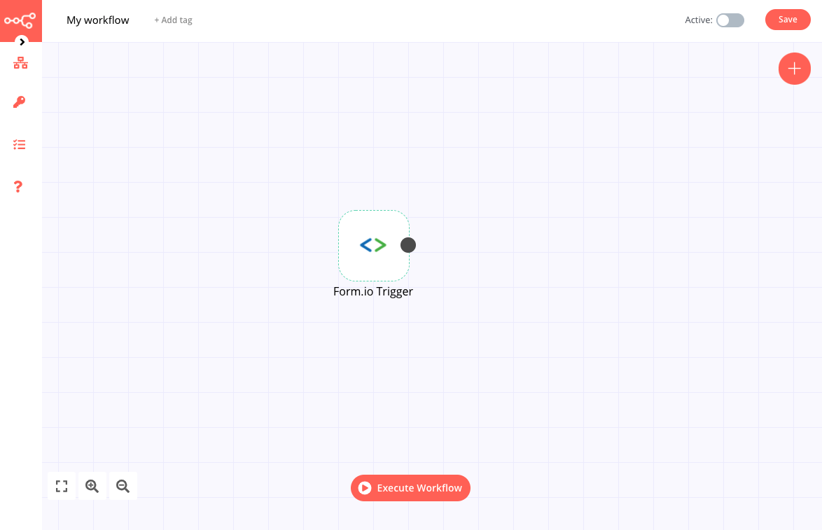 A workflow with the Form.io Trigger node