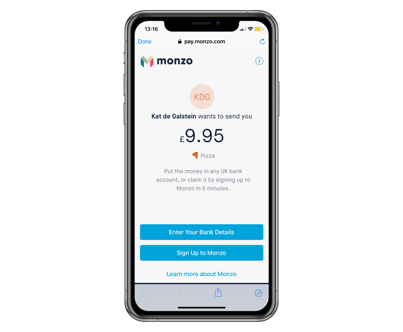 Receiving a payment via a link.