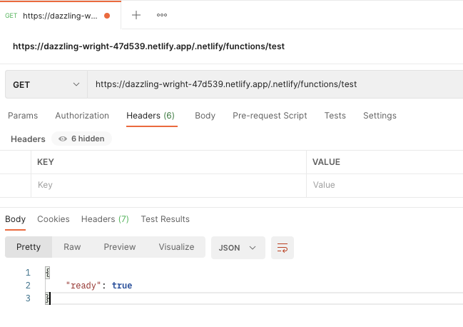 Screenshot of Postman with an example response from a Netlify function.