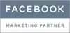 Facebook marketing partner gray and white badge.