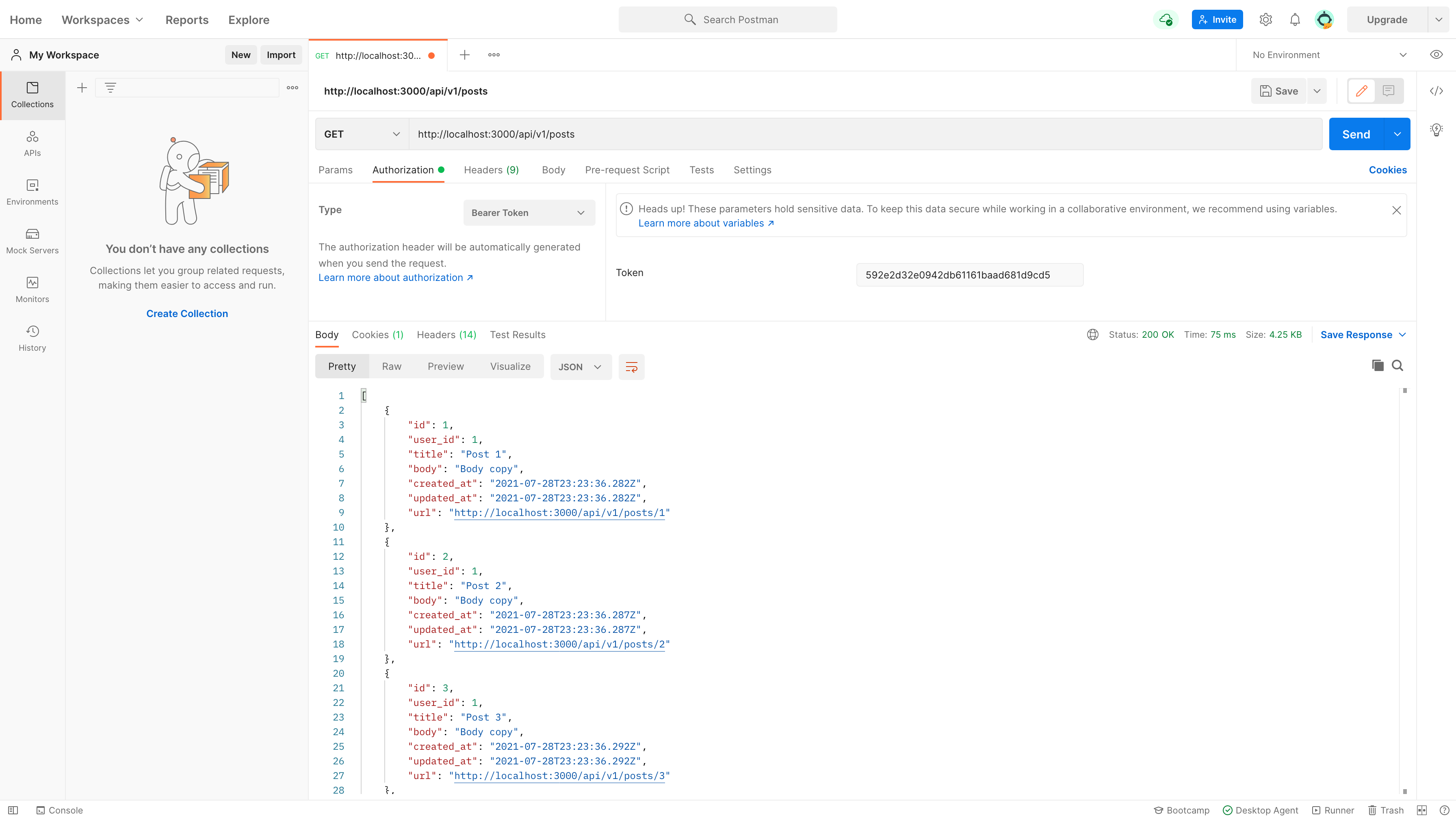 API as viewed from Postman