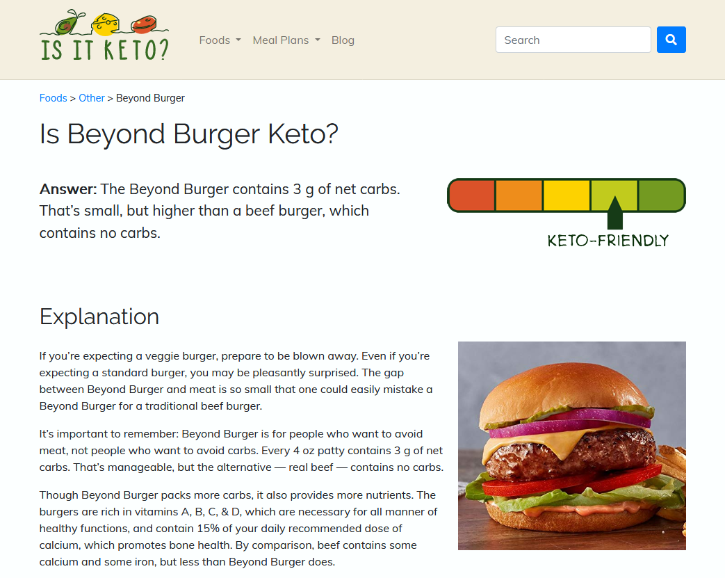 Screenshot of Is It Keto website