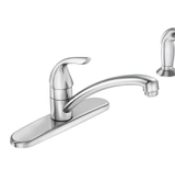 image Adler Single-Handle Low Arc Standard Kitchen Faucet with Side Sprayer in Chrome
