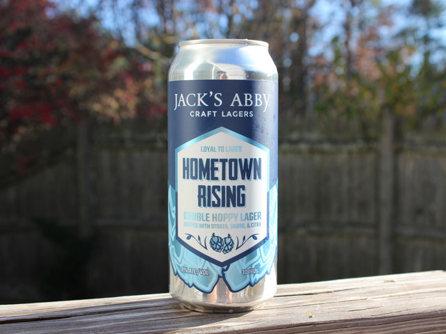 Hometown Rising, a Double Hoppy Lager brewed by Jack's Abby