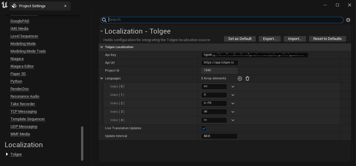 Unreal Engine Project Settings