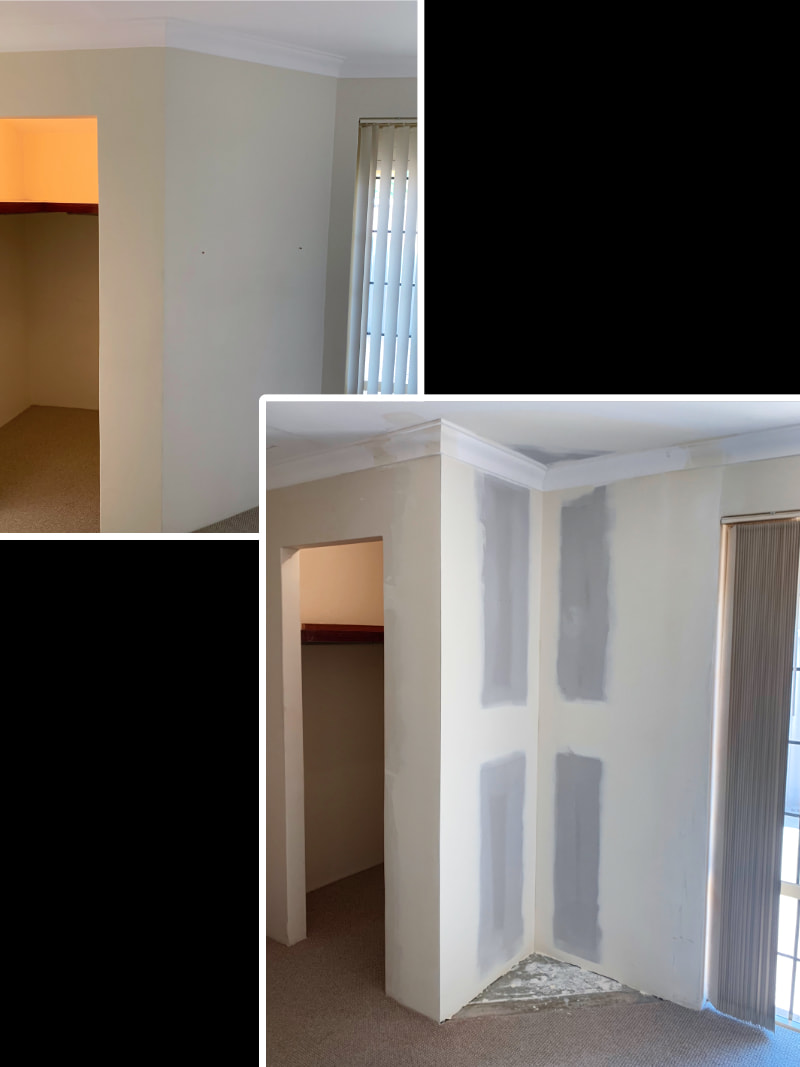 Before and after replacing a diagonal wall with a right-angled wall.